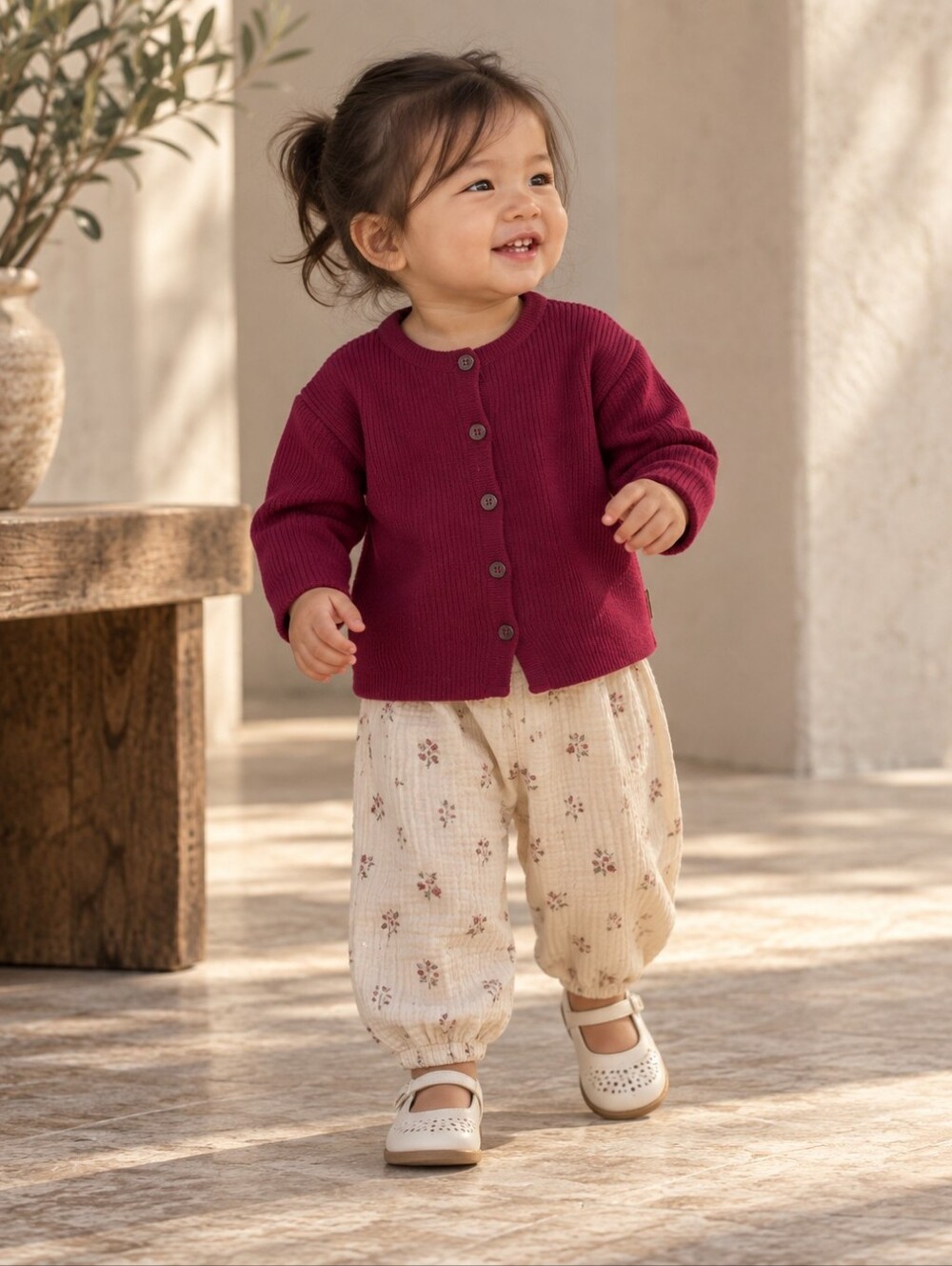 Burberry Baby 12M Burgundy Ribbed Knit Cardigan Quiet Luxury Designer Sweater
